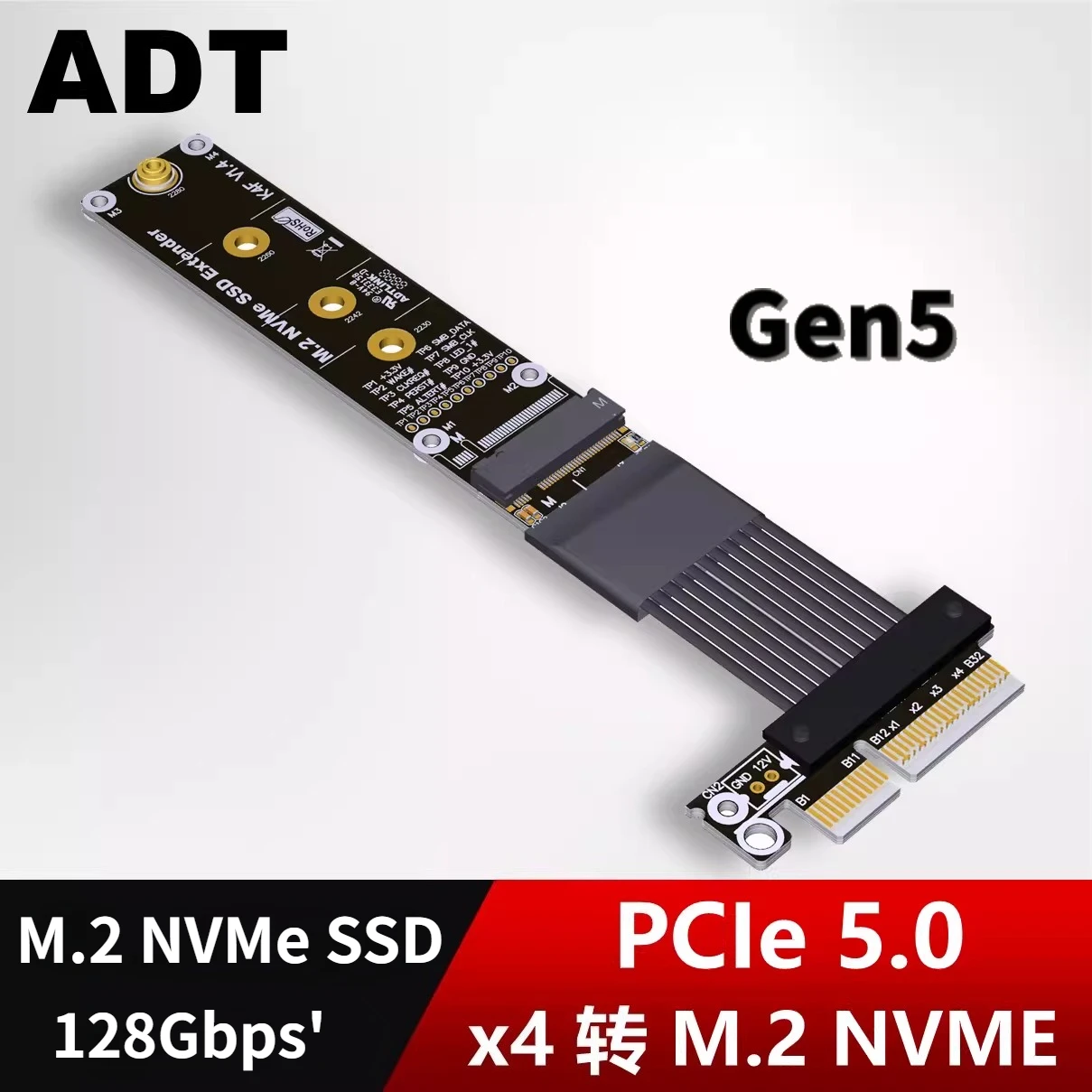 New 2280 22110 M.2 for NVMe SSD Extension Cable Solid State Drive Riser Card M2 M Key to PCI Express 5.0 X4 GEN 5 PCI-E 128G/bps