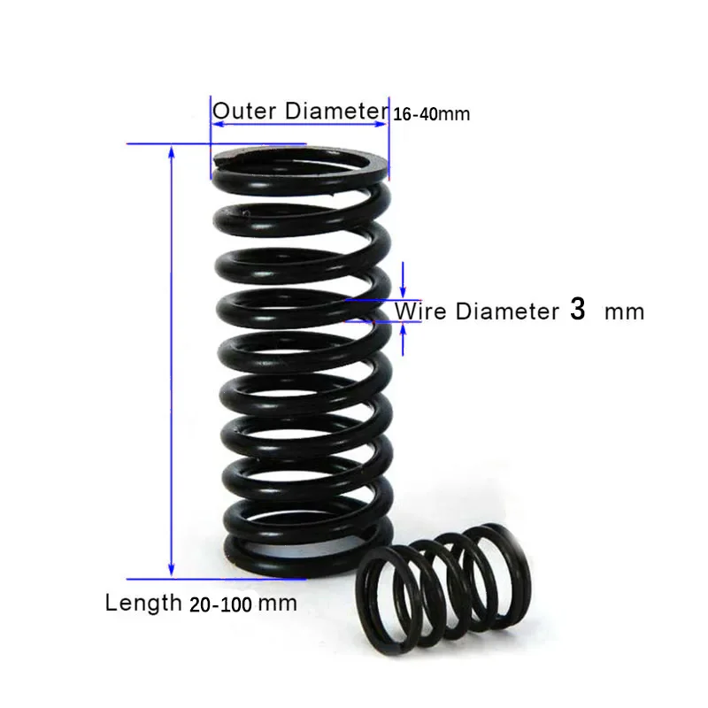 Leijiu Schwarze 65Mn Stahl Druckfeder Kompressionsfedern Zugfeder Drahtdurchmesser 3mm L20-100mm Außendurchmesser 16-40mm – Detail 2