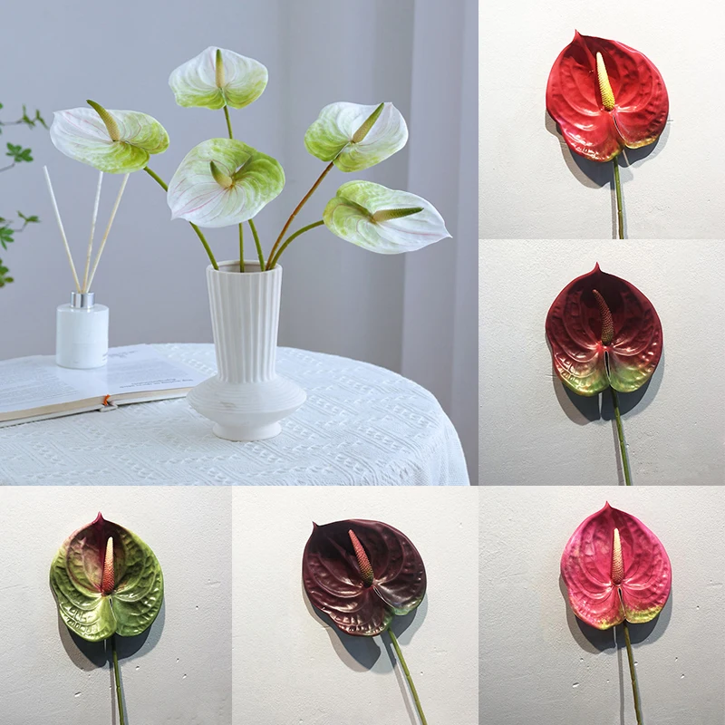 57cm Artificial Anthurium 3d Simulation Real Touch Fake Single Stem Plastic Elegant Flower Simple Wedding Celebration Home Decor