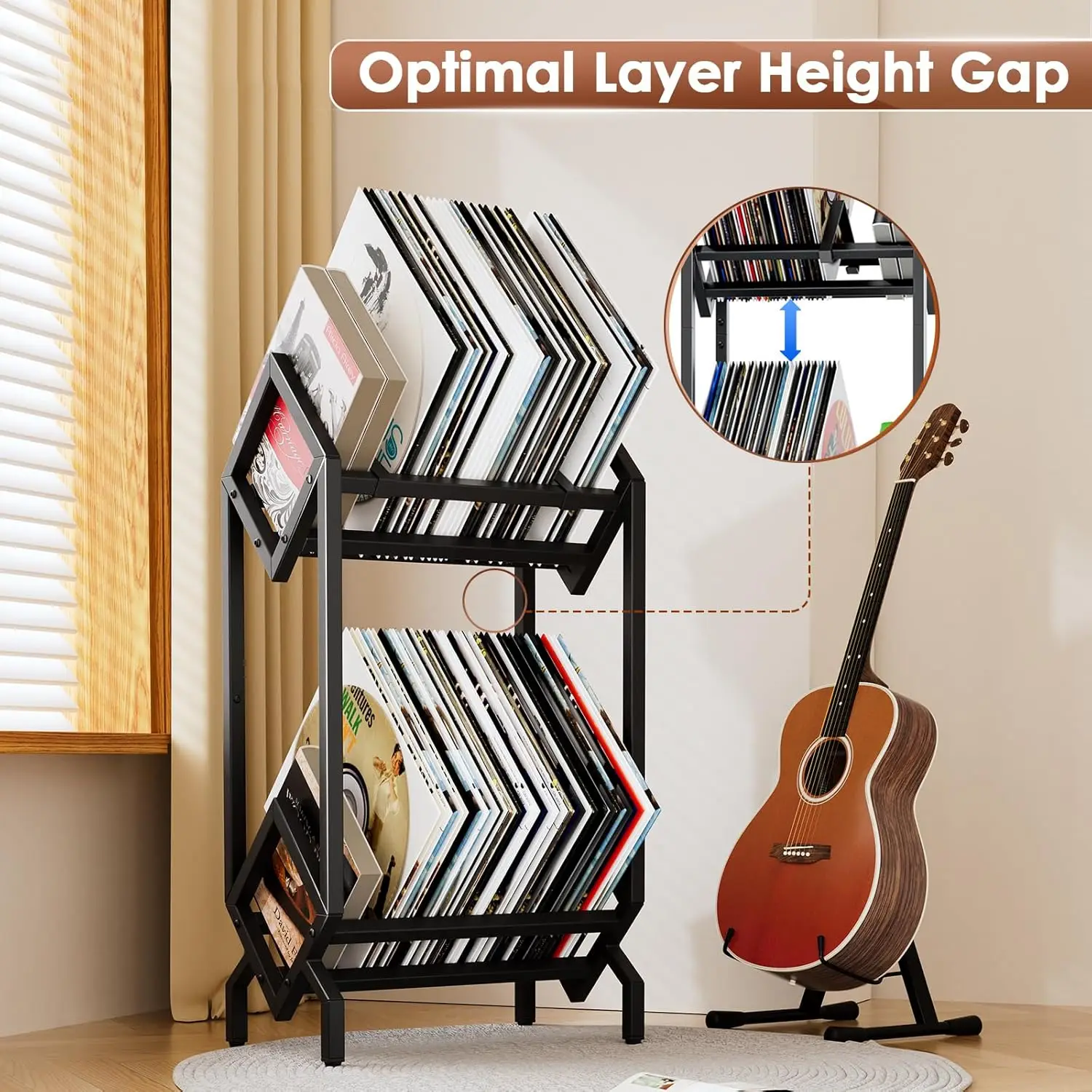Matte Black Vinyl Record Storage Rack for 160-200 LPs, Albums, Books, and Magazines