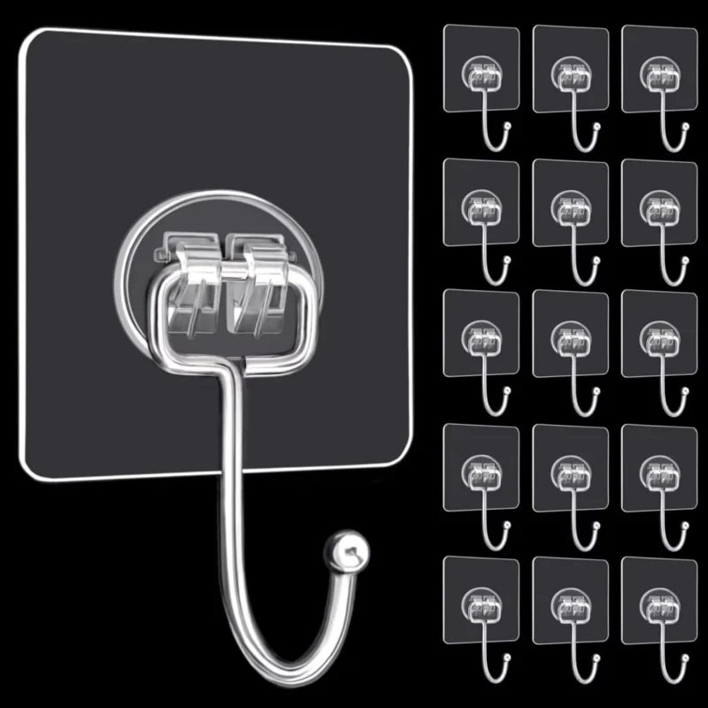 

Большие клейкие крючки, 16 упаковок, сверхпрочные липкие крючки емкостью 33 фунта (макс.), водонепроницаемые прозрачные крючки для подвешивания