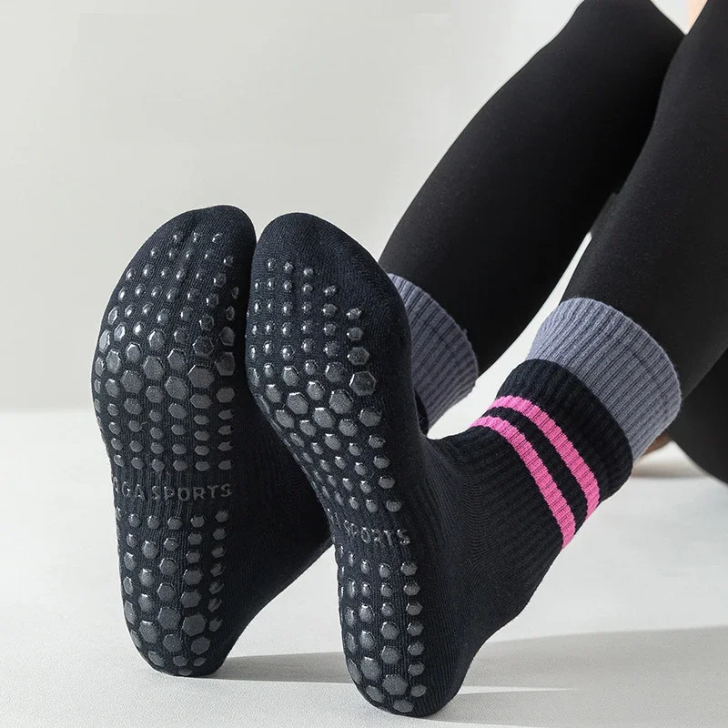 Silicone Anti-slip Yoga Socks Cotton Breathable Indoor Dance Sports Socks Casual Striped Professional Gym Fitness Pilates Socks