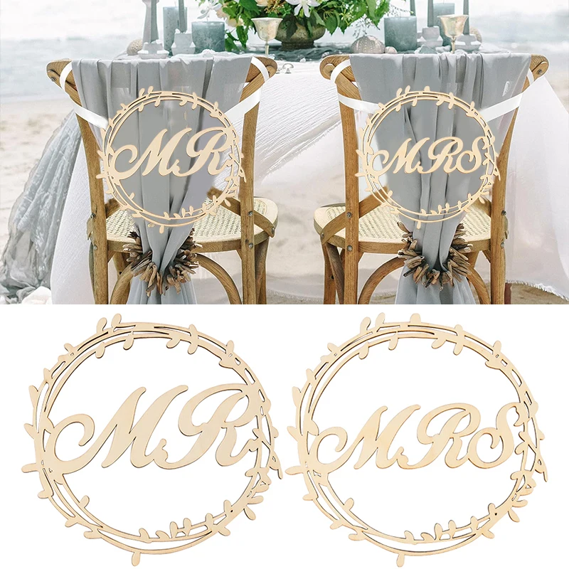 2pcs Wedding Wooden Chair Pendant Mr Mrs Letter Hanging Sign Vintage Rustic Wedding Decoration Photo Props Party Supplies Favor