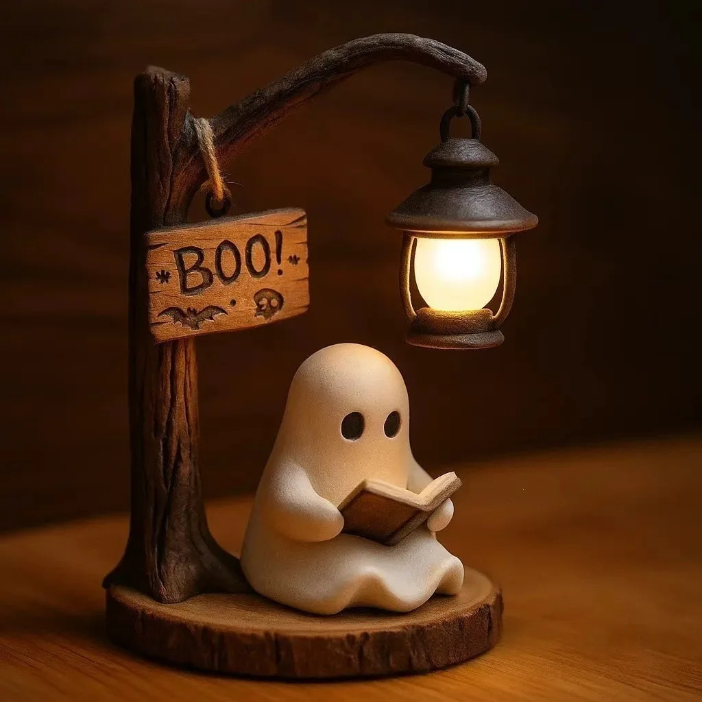 Ghost Reading Lantern 4.3x3.14x6.3 Inches Resin Spooky Night Light for Bookshelf Desk Home Office view 2