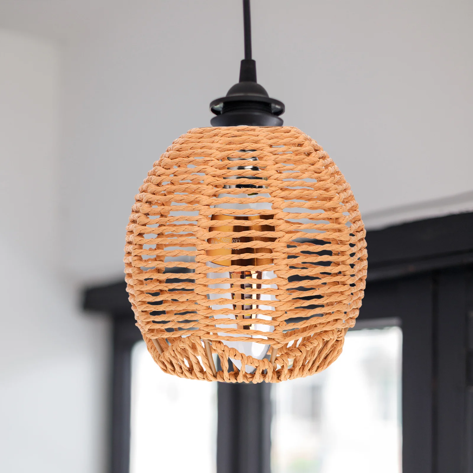 

Абажур из бумажной веревки, диаметр отверстия 42 мм, тканый подвесной светильник из ротанга, потолочный вентилятор, защита лампы, подвесной абажур цвета хаки, деревенский