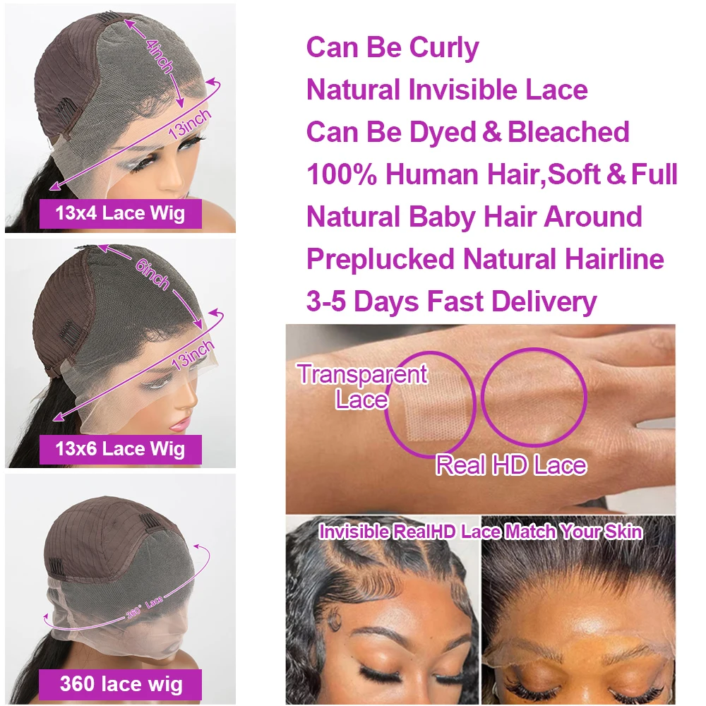 Parrucca anteriore in pizzo dritto 13x4 13x6 Hd trasparente brasiliano 30 parrucche per capelli umani da 46 pollici per donne nere parrucca frontale in pizzo 360