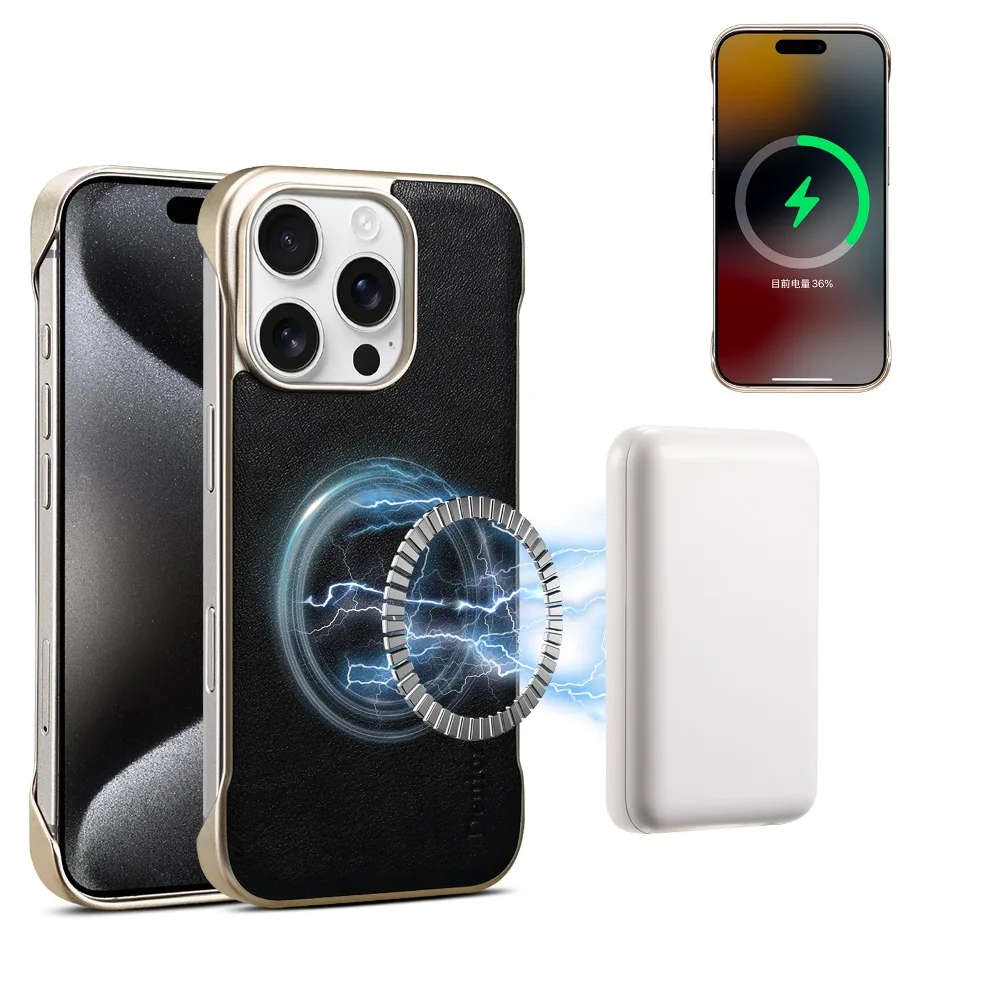 

Frameless Solid Color Leather Phone Case For iPhone 16 Pro Max 15 Pro Max 14 Pro Series With Back Magnetic Wireless Charging
