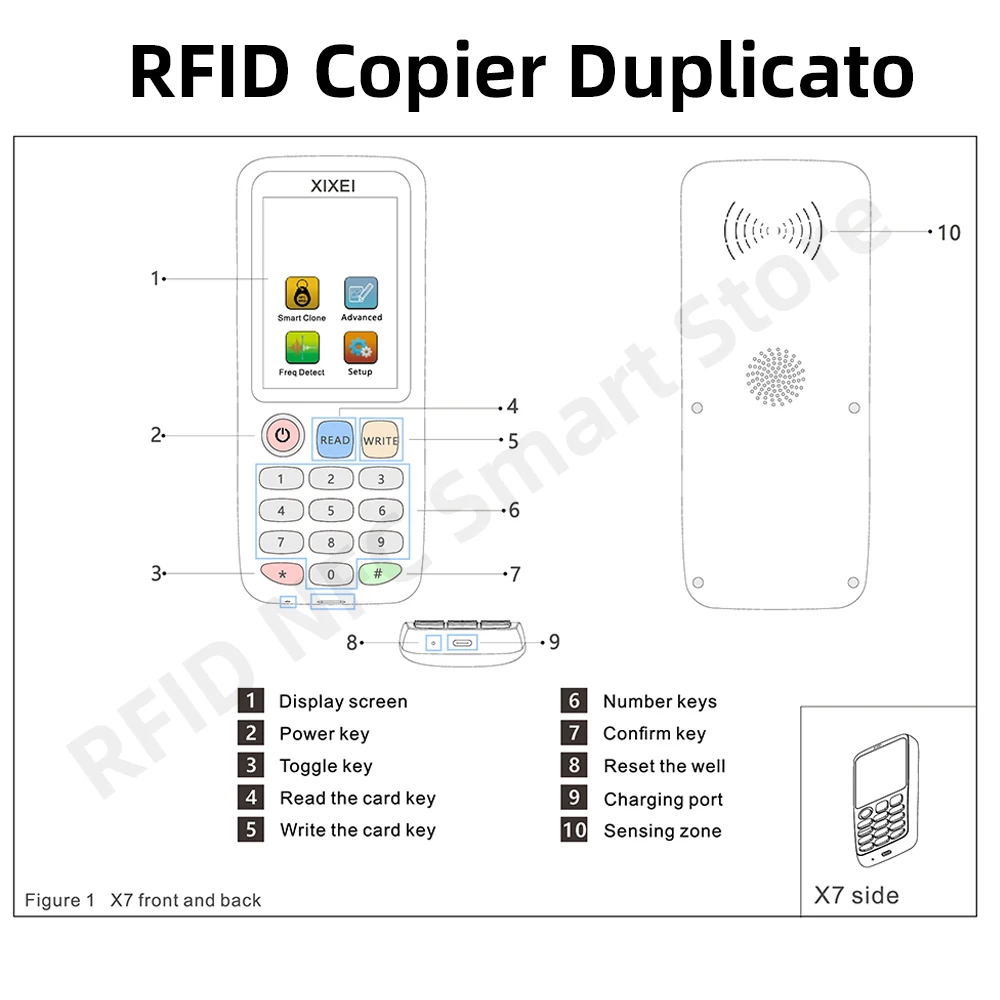 X7 Smart Card Reader RFID Key Clone Copier IC ID Token Copy Duplicator 125Khz Badge Writer 13.56Mhz NFC Tag Programmer