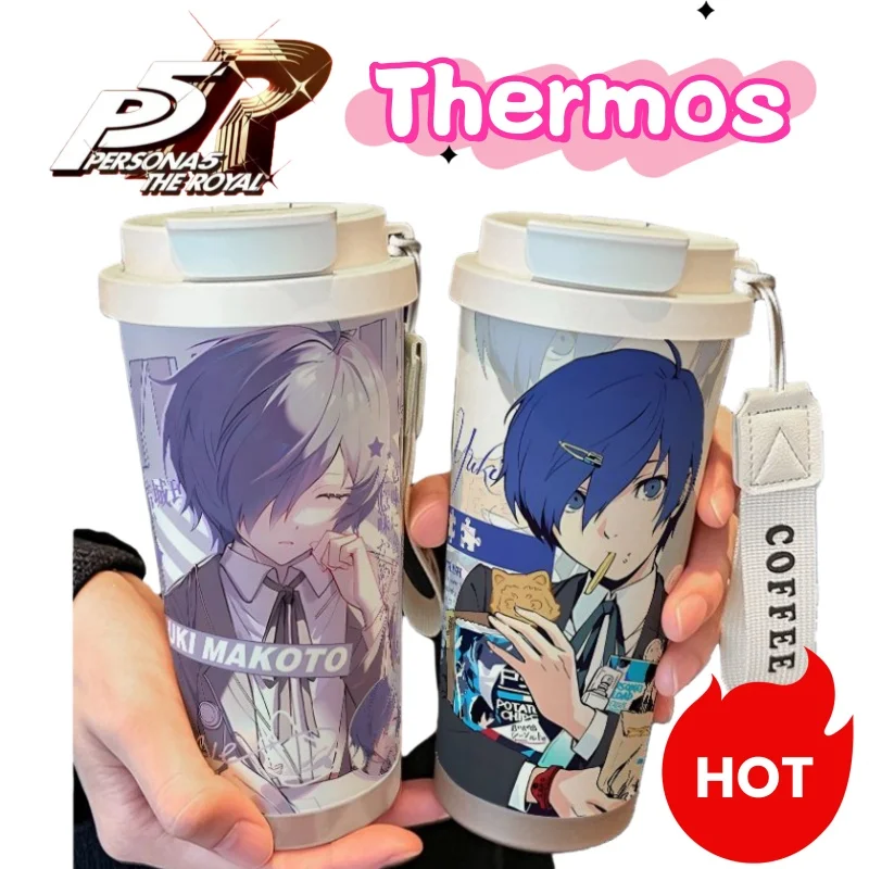 

New persona Yu Creative Stainless Steel Coffee Cup Animation Cartoon Straw Double Drinking Large Capacity Portable Thermos Cup