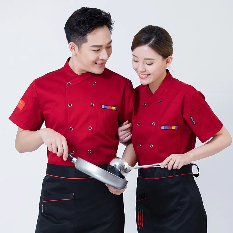 Chef Overalls Short-Sleeved Summer Breathable Mesh Men's Kitchen Hotel Restaurant Dining Canteen Sweat-Absorbent Chef Uniform