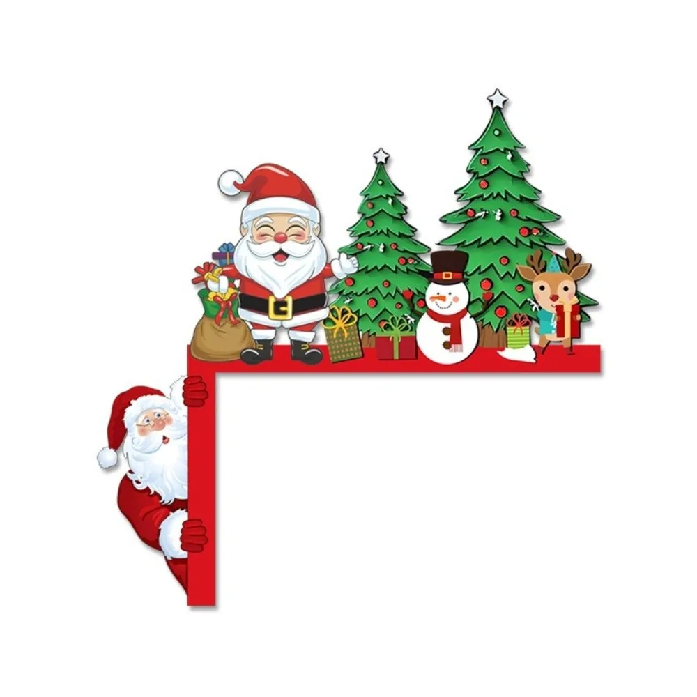 Wooden Christmas Decorative Corner Sign DIY Santa Claus Door Frame Decor Xmas Ornaments Gingerbread Man Christmas Sticker