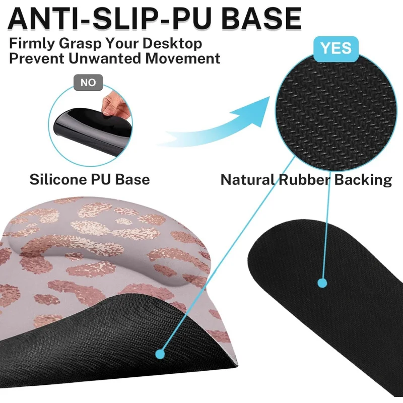 Rose Gold Leopard Pink Desk Mat, Animal Skin Mouse Pad Set with Wrist Support, 4-in-1 Large Mousepad+Keyboard
