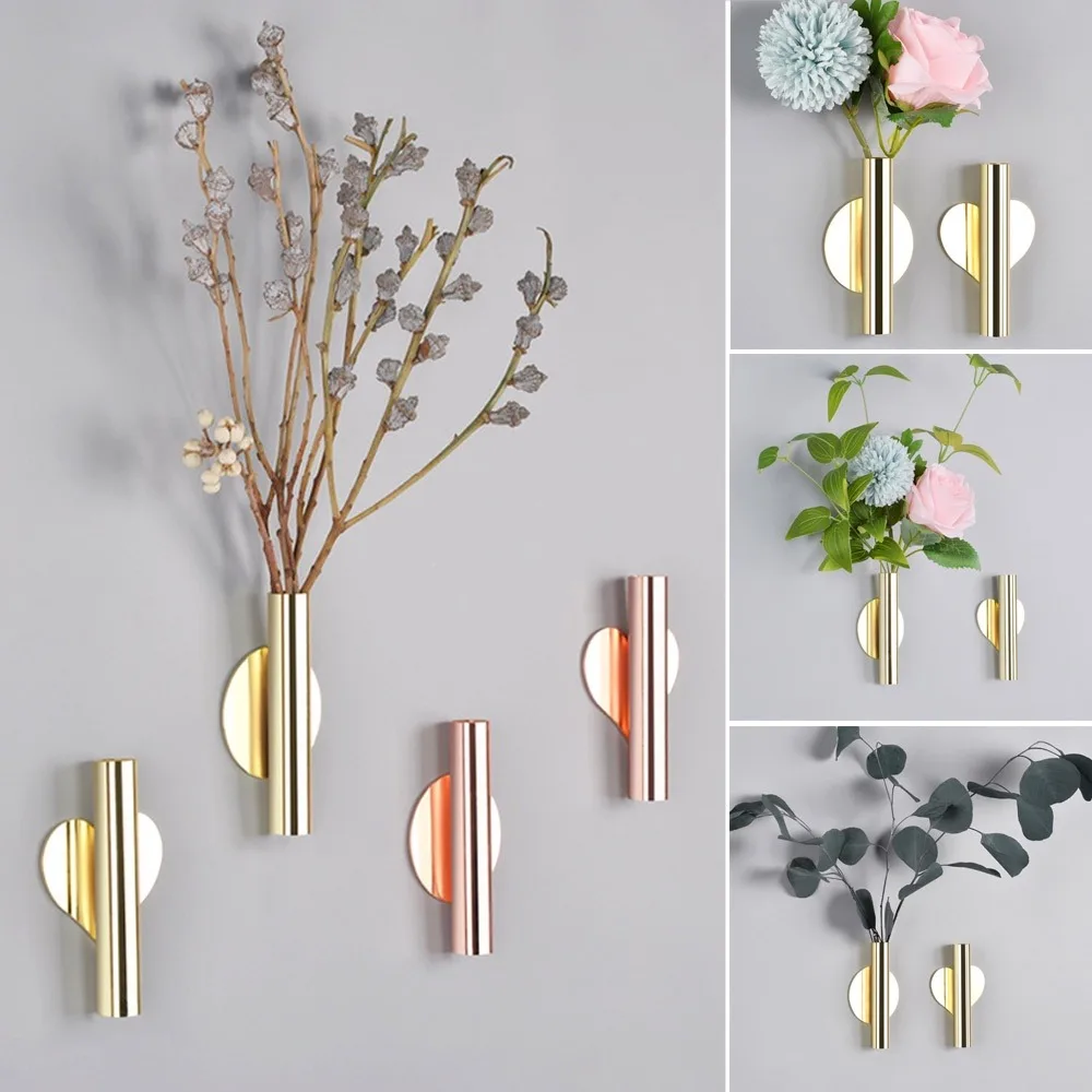 Wall Mount Flower Vase Tube Decorative Vases Modern Nordic Style Plants Holder Rack Wall Hanging Wedding Ornaments For Home Room