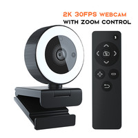 2K HD 1080P 30fps USB Webcam With Remote Controller Fill Light Ring For Video Conference Studying  Live Broadcast Camera Web Cam