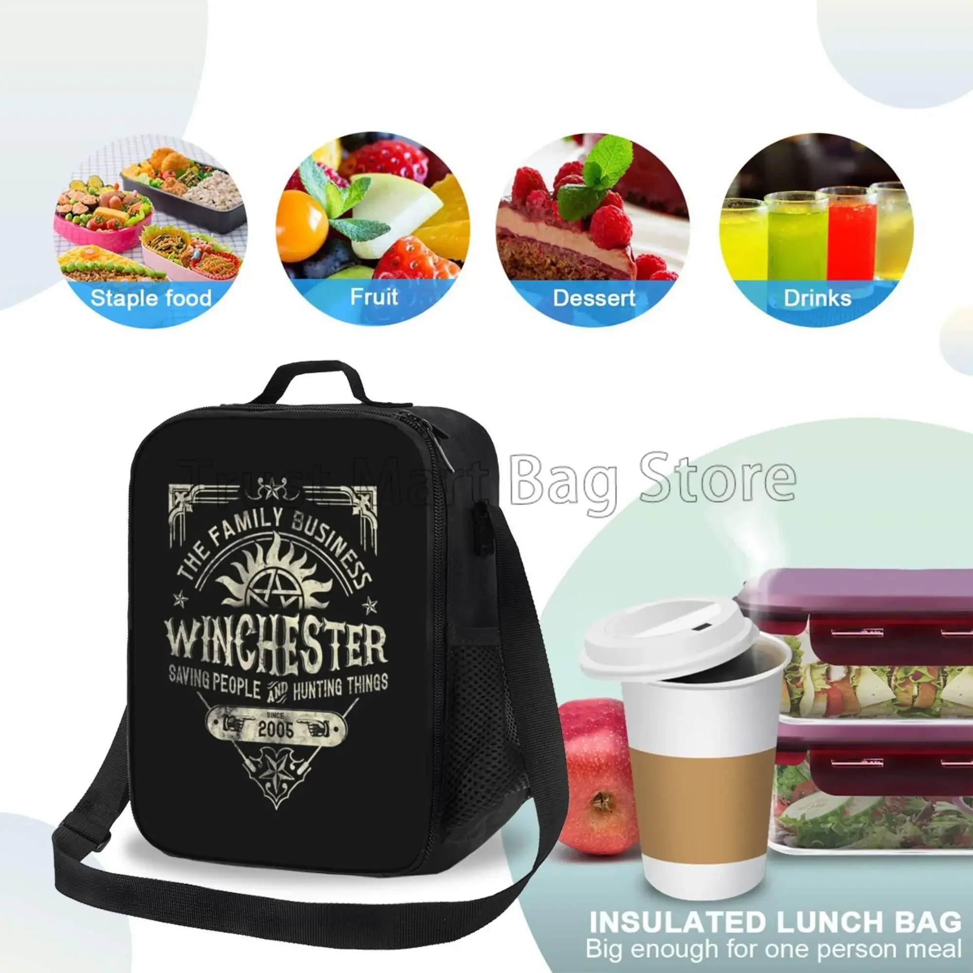 A Very Winchester Business Supernatural Insulated Lunch Bag Reusable Portable Thermal Bento Tote with Adjustable Shoulder Strap