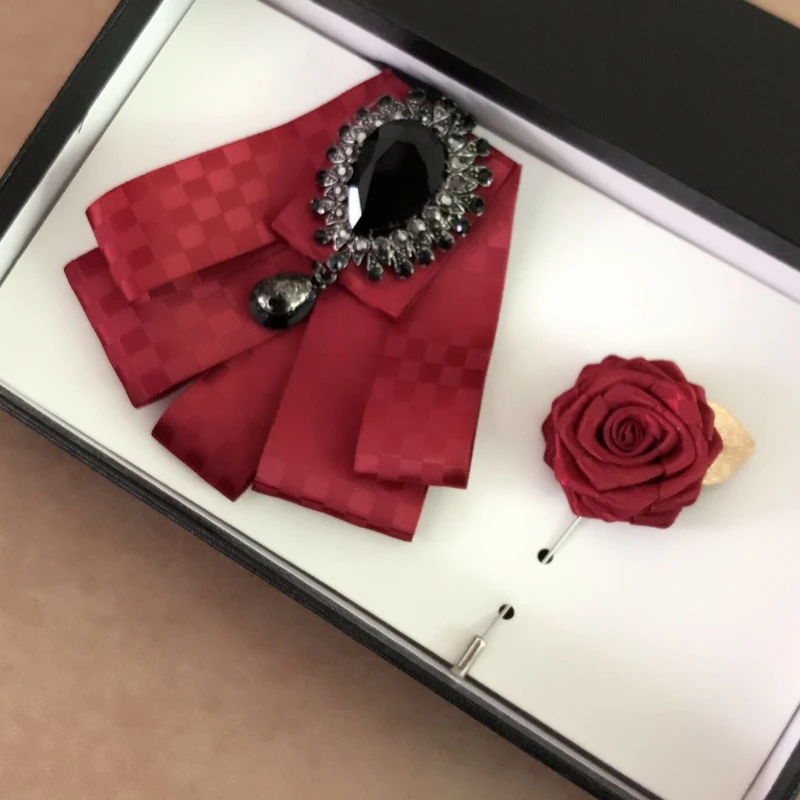 Pajarita de cristal negro de alta gama para hombres, accesorios de traje de banquete de negocios, cuello de boda británico coreano, flores, joyería hecha a mano