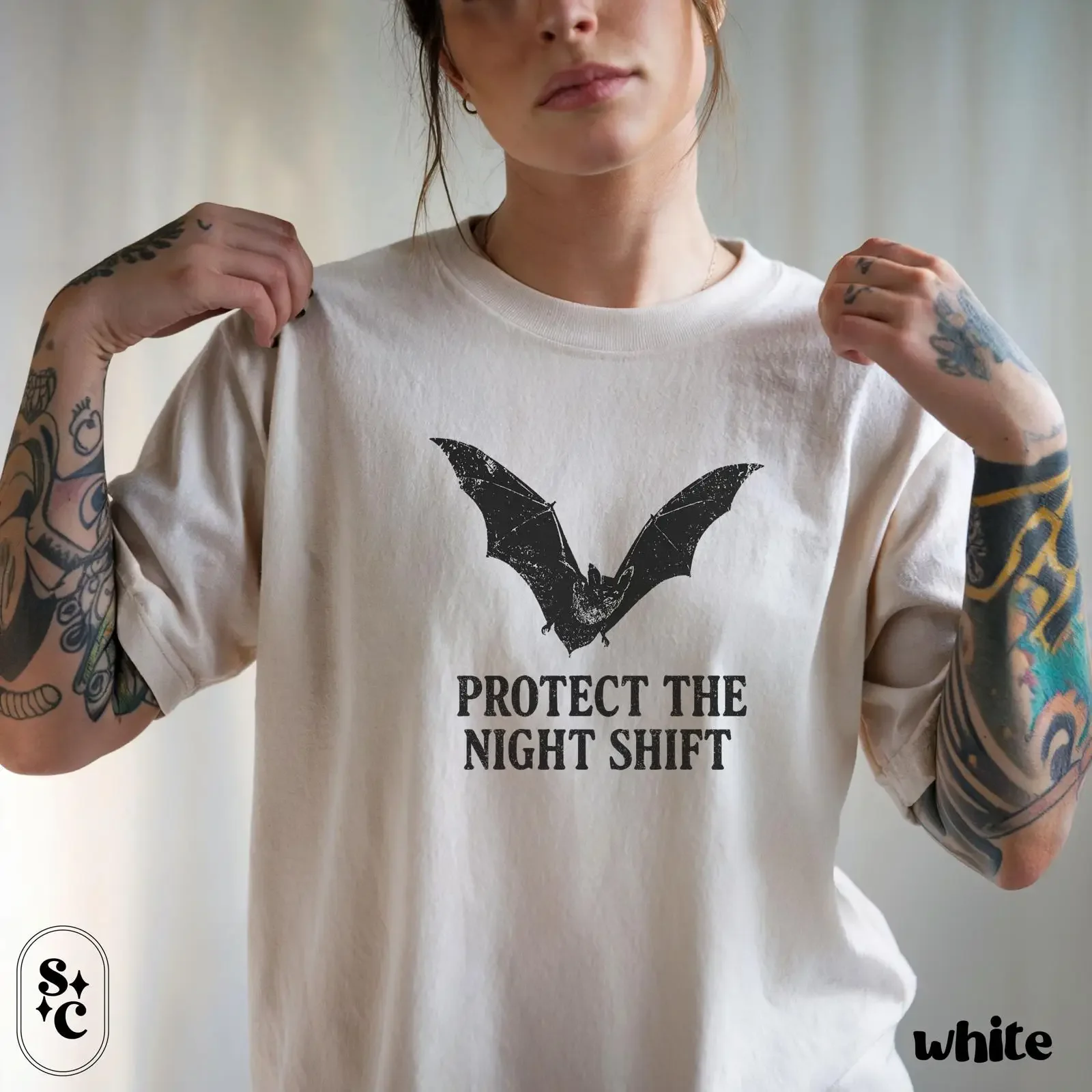 Protect The Night Shift Flying BaT T Shirt Conservation Goth Lover Spooky Season Retro Halloween vintage Washed