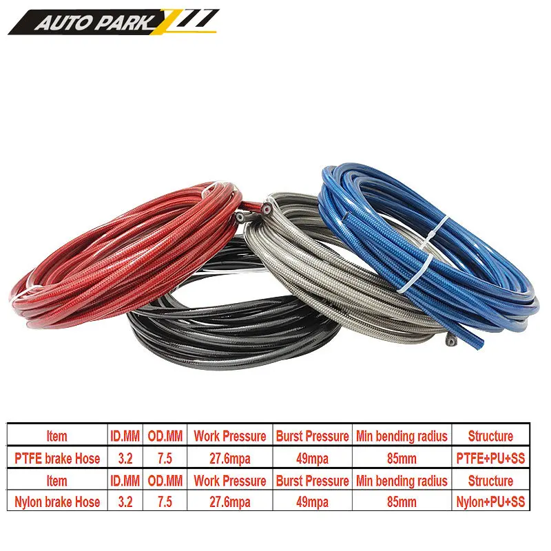 AN3 Motorcycle braided Stainless Steel nylon PTFE BRAKE LINE HOSE FLUID HYDRAULIC Precise hose Gas Oil Fuel Line Hose