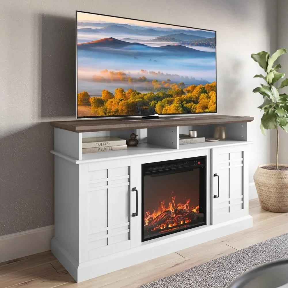 

48" TV Stand with 18" Electric Fireplace Heater, Modern TV Stand for TVs up to 50", Entertainment Media Stand with Open Shelves