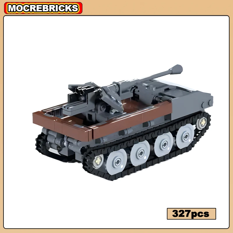 WW2 Full Track Light Armoured Chariot RSO Pak 40 Self-propelled Artillery Tank MOC Building Blocks Model Technology Bricks Toys