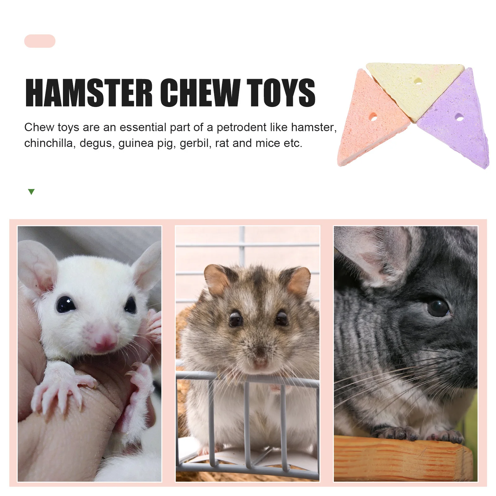 

15Pcs Natural Lava Stone Chew Block for Small Animals Hamster Chinchilla Degu Rat Teeth Grinding Pet Dental Care Triangle