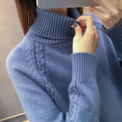 Pull à col roulé pour femme, pull en tricot chaud, tricots de couleurs bonbon, pull coréen, doux, décontracté, automne, hiver, nouveau