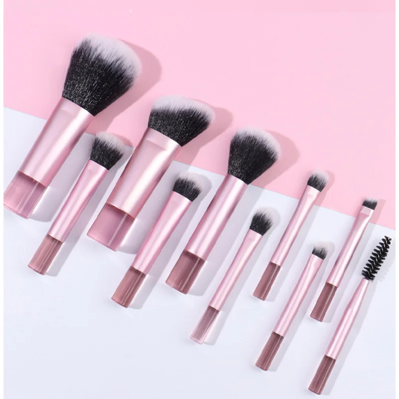 Cute Transparent Short Handle Portable Loose Powder Blush Brush 10pcs Mini Makeup Brush Set