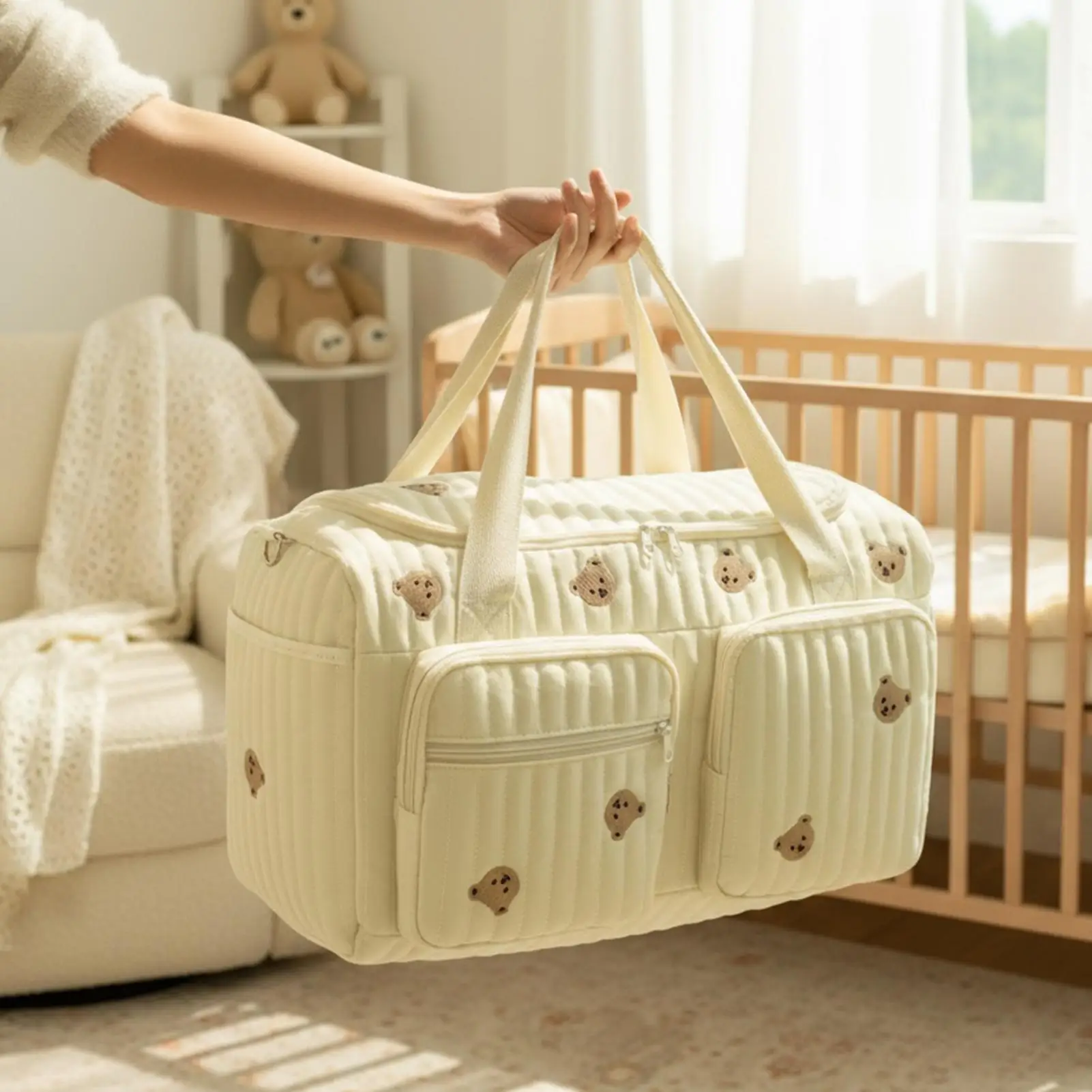 旅行用おむつバッグ漫画クマおむつコンパートメントバッグ大容量おむつポーチ旅行キャンプホームショッピング通勤通勤用