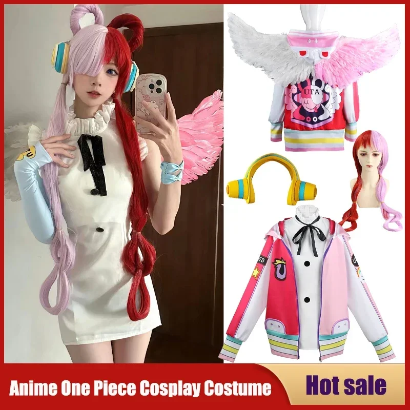 

Anime une pièce Cosplay Costume Film rouge Uta vêtements enfant adultes perruque aile uniforme manteau écouteur carnaval fête