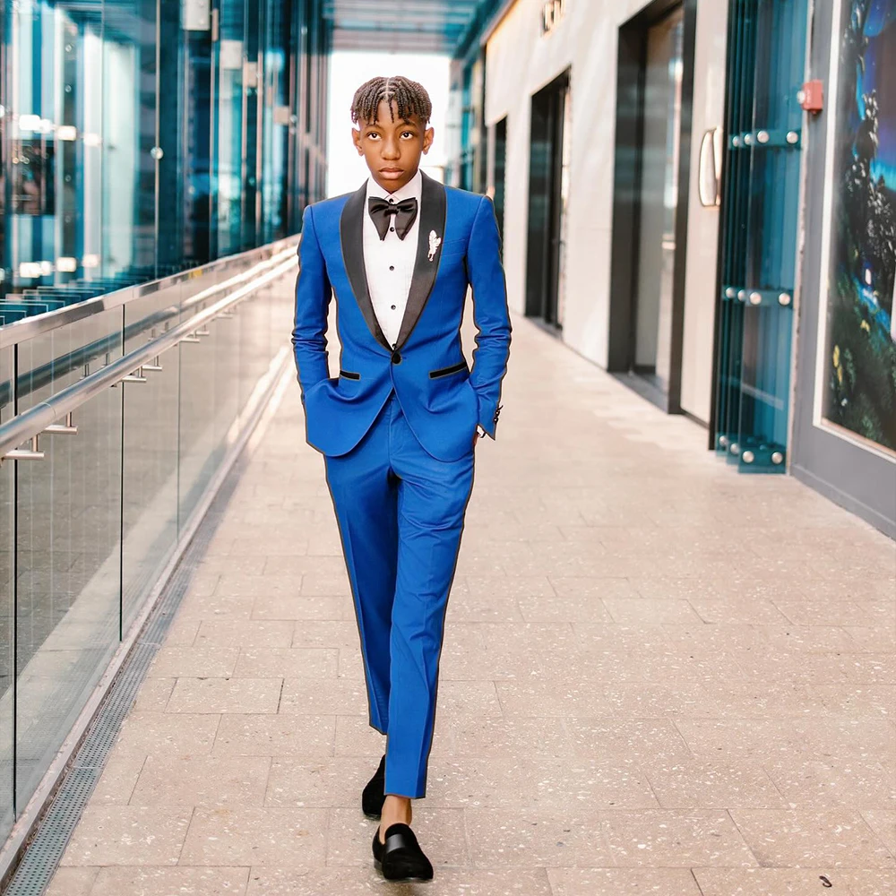 

Blue Men's jackets 2 Piece Shawl Lapel One Single Button Groomsmen Suits Evening Party Dress Prom Suit Slim Fit Customized