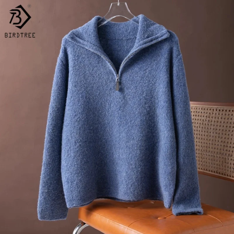 

Birdtree, витой вязаный свитер из 100% овечьей шерсти, женский теплый трикотаж с v-образным вырезом, осенний мягкий однотонный пуловер 2025 T5O801JF