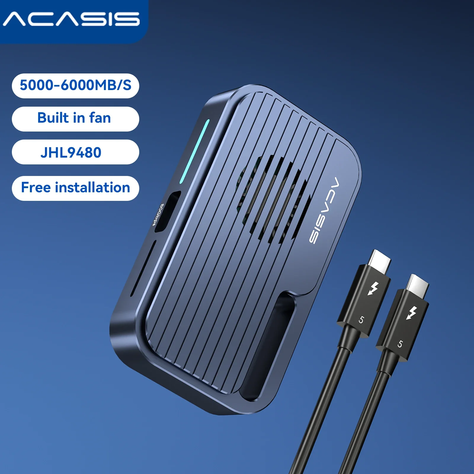 Acasis 80Gbps SSD Case Thunderbolt Gabinete para M.2 NVME Compatível com Thunderbolt3/4/5 Caixa de alta velocidade