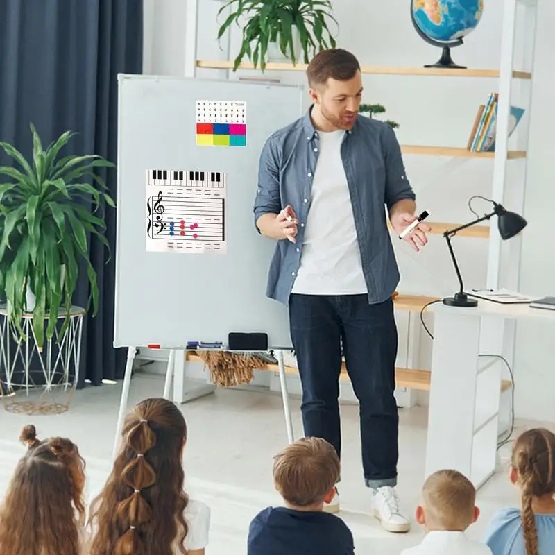 음악 노트 독서 보드 양면 자기 음악 노트 화이트 보드 피아노 교육 용품 어린이 학생을위한 마커 포함