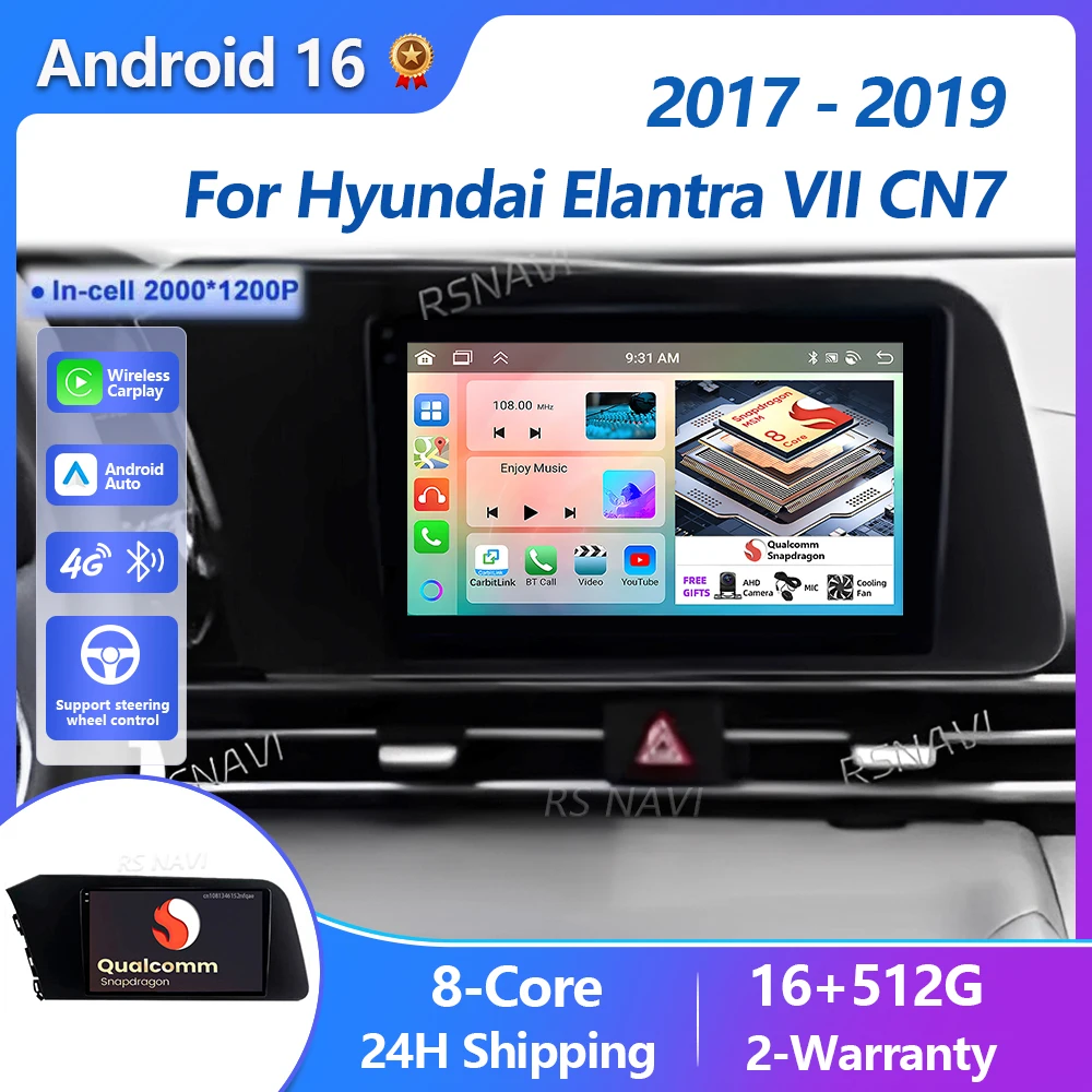 

Plug and Play Android 16 Carplay AUTO Car Radio For Hyundai Elantra VII CN7 2020-2021 Navigation GPS Player Stereo Multimedia