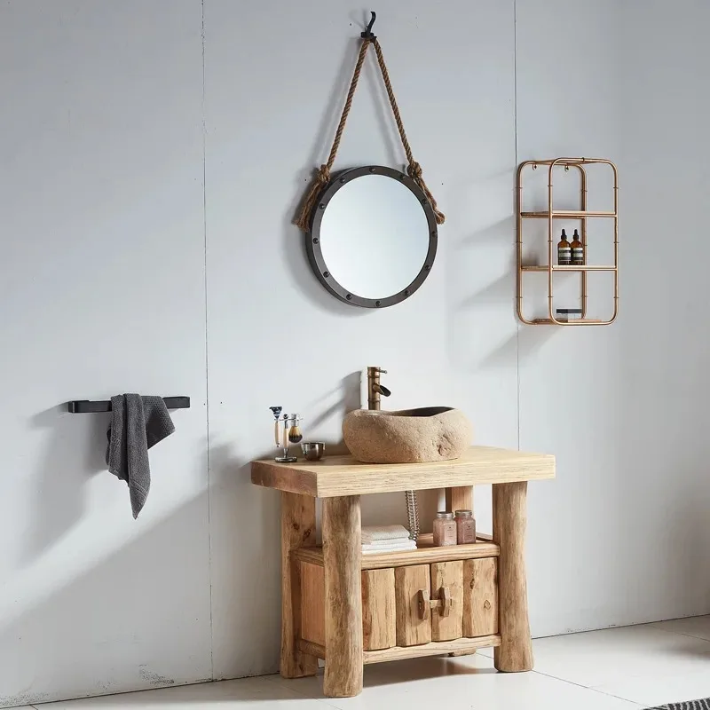 

Ветер, сельский пасторальный ретро ностальгический умывальник, умывальник из массива дерева, камфорного дерева, оригинальный экологический шкаф для ванной комнаты C