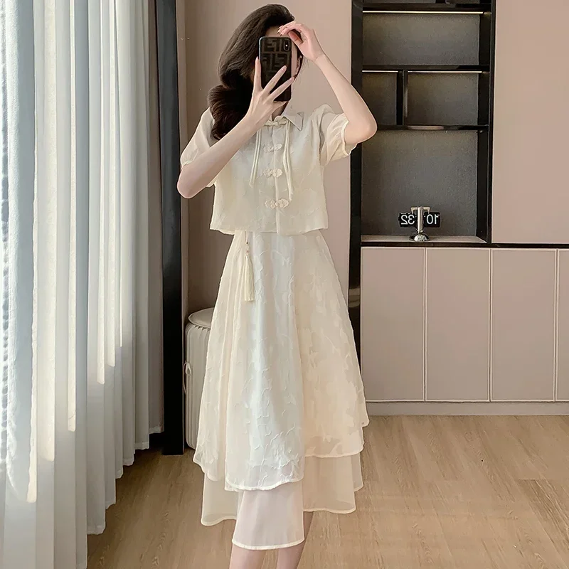 

New Chinese Style Cheongsam National Style Set women's Summer 2024 New Hanfu Long Skirt Small Dress