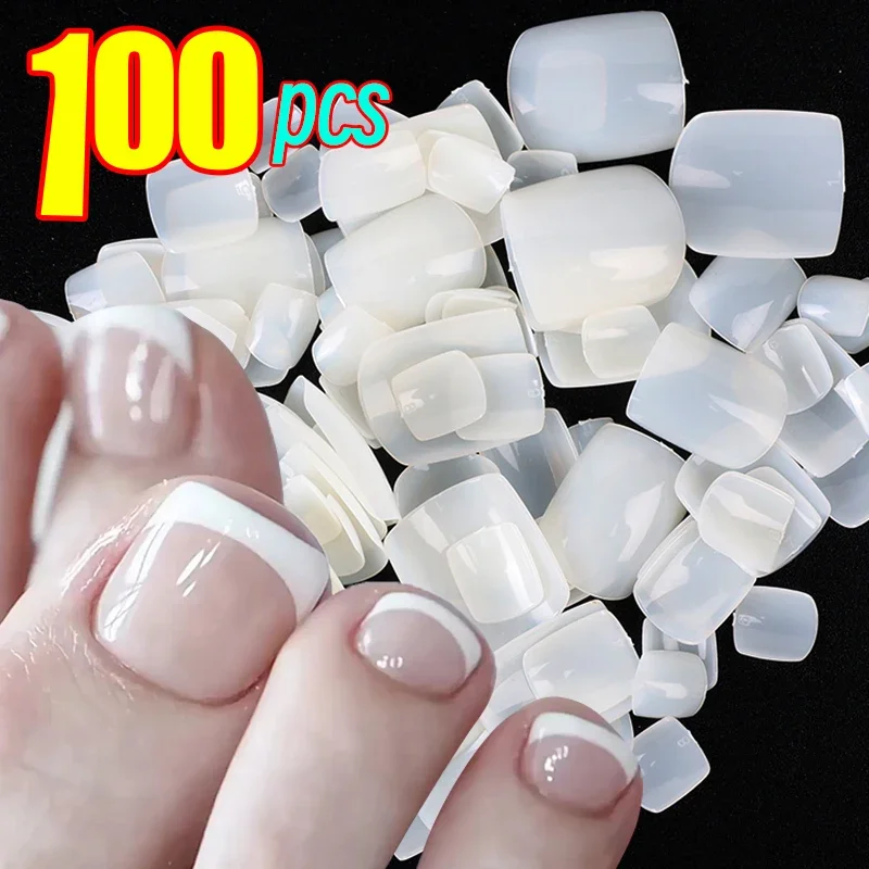 White Fake Toes Nail 100pcs Transparent Natural Color Full Cover Press on False Toenail Acrylic Foot Nail Art Tip Artificial DIY