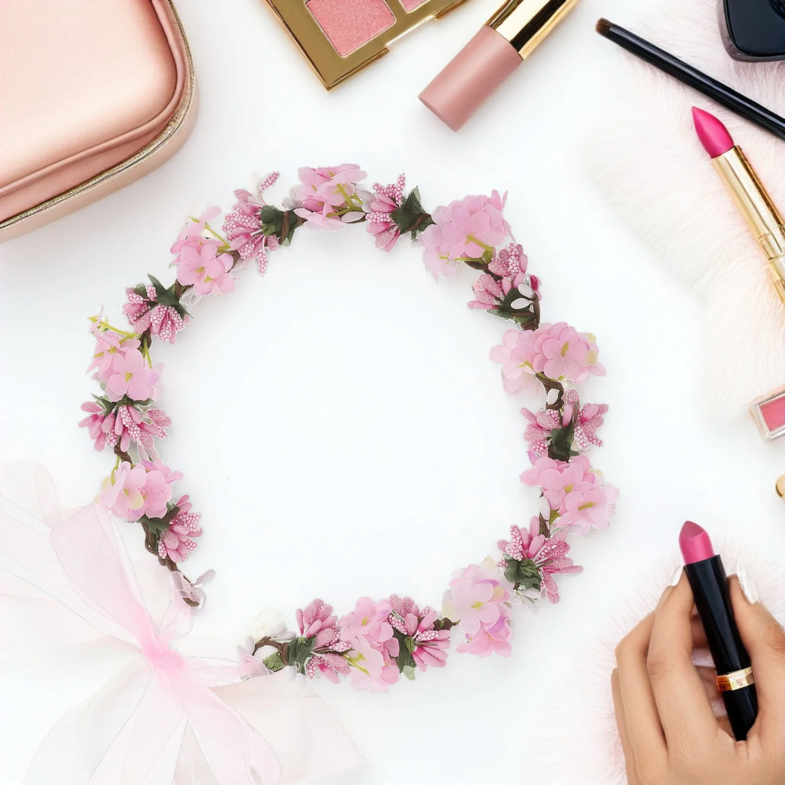 

Wedding Floral Wreath Headpiece Bridal Ribbon Tiara Boho Ceremony Long Wear Comfortable Durable Keepsake Wedding Headpiece