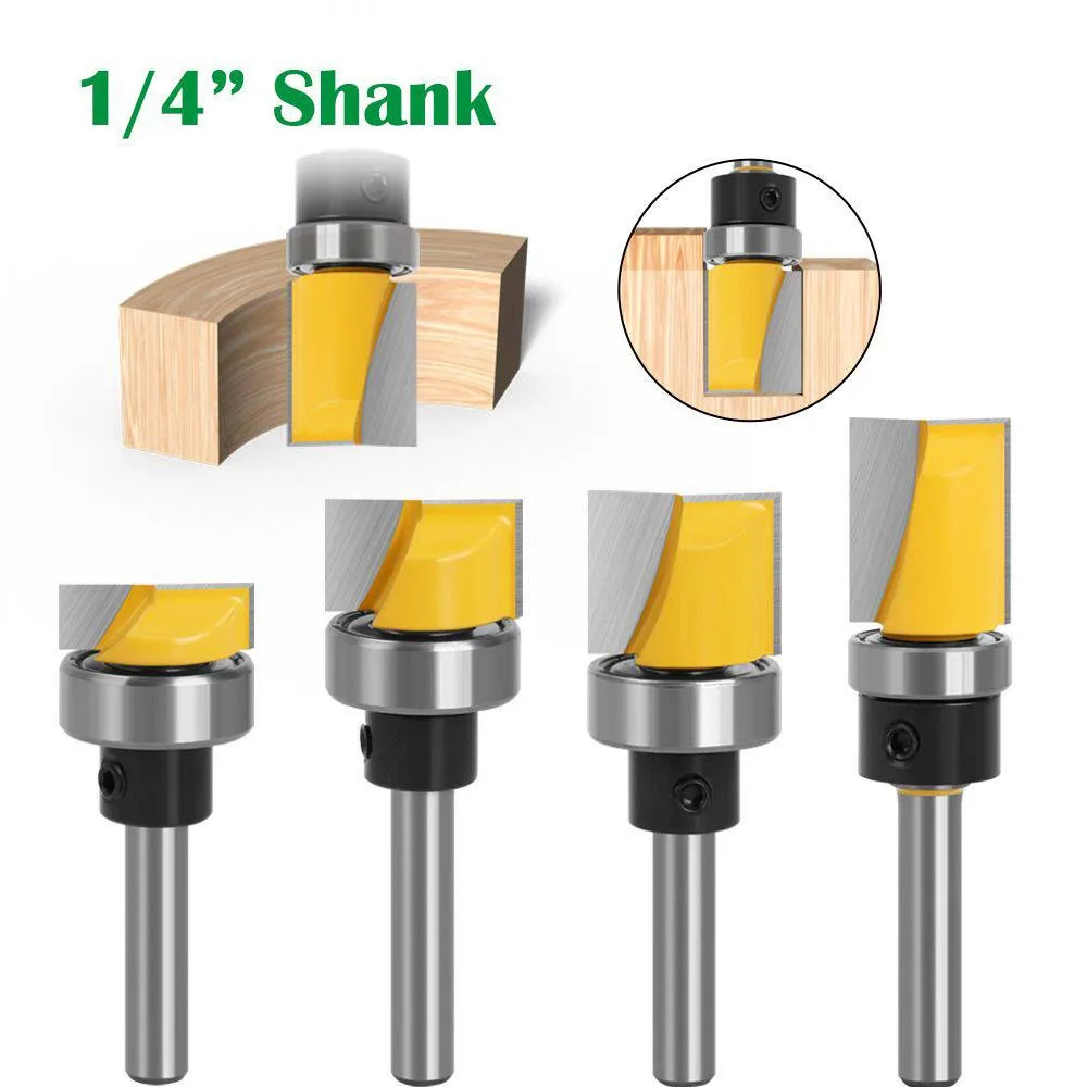 

1/4" Shank Carbide Tipped Bottom Cleaning Router Bit with Bearing, Flat Bottom Trimming Cutter for Woodworking Trimmer