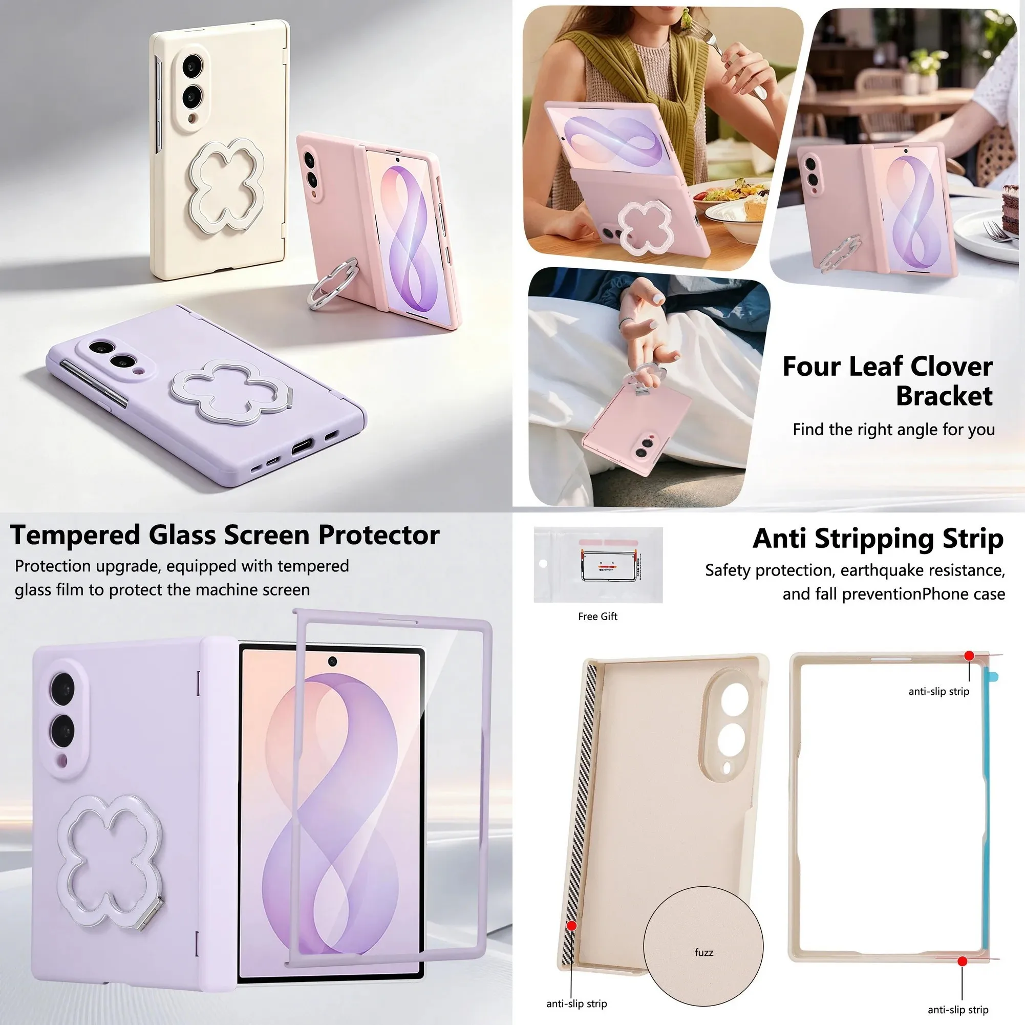 Clover-shaped Stand Holder 2-in-1 Case For Samsung Z Fold 8 Fold8 Ultra Galaxy Z Fold 7 6 Fleece Lining Glass Protective Cover