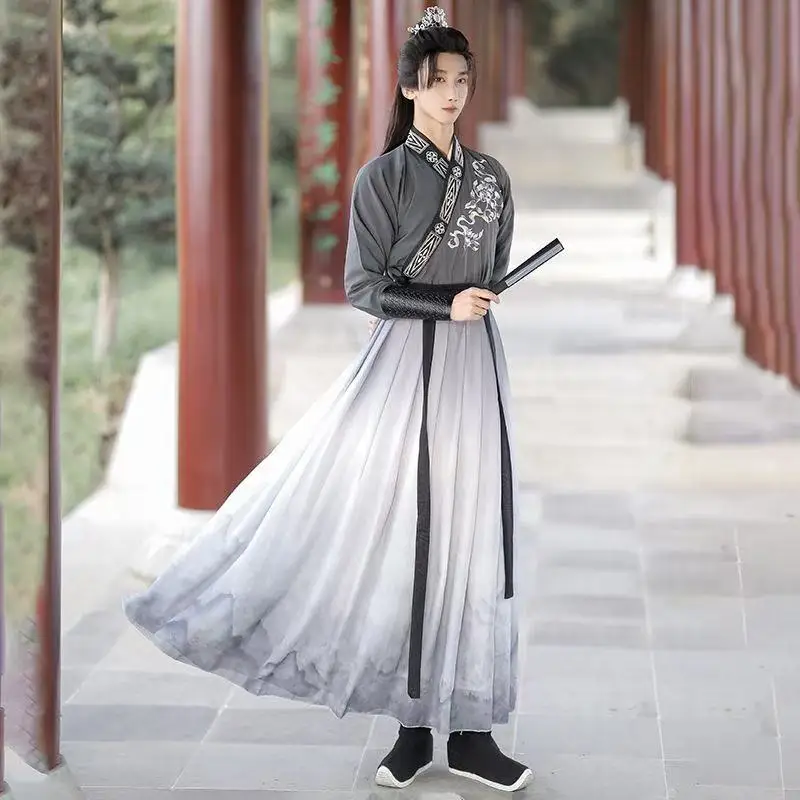 

Классический китайский костюм ханьфу с традиционной вышивкой Weijin Period с перекрестным воротником для мужчин и женщин, костюм для косплея на Хэллоуин