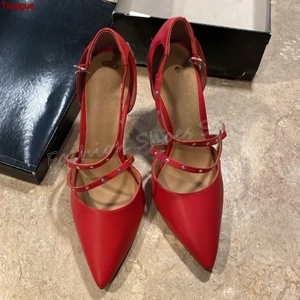 

Red Pointed Toe Rivet Decor Pumps Matte Leather Stilettos High Heels High Heel Shoes for Women Heels 2024 New Zapatos Para Mujer