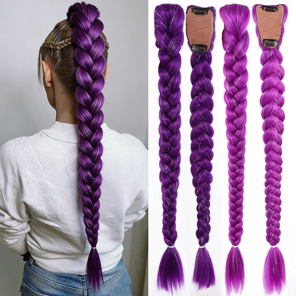 

AOSI Synthetic Braided Purple Hair Ponytail Costume Hairstyle 26inch Long Ponytail with Clips for Kids Girls Halloween Christmas