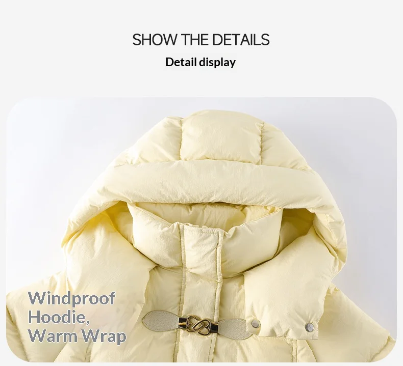 Mädchen Winter Daunenjacke 90% Weiße Entendaunen Mittellange Kapuzenparka Kinder Mädchen Warme Oberbekleidung Winddichter Kindermantel 5-14 Jahre – Detail 18