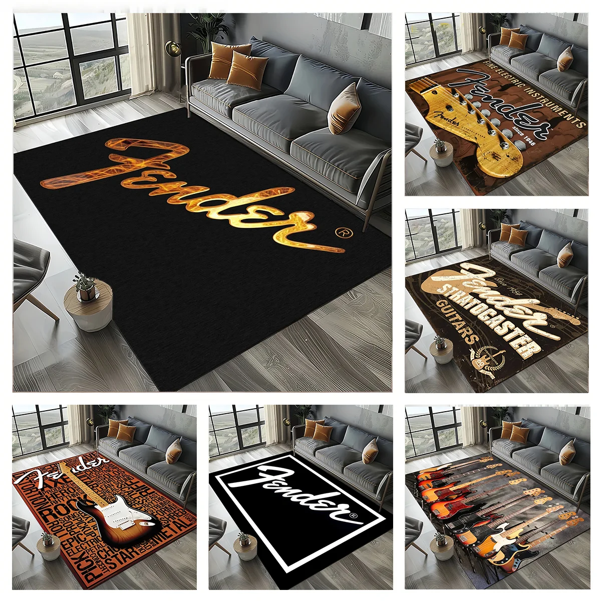 Musical Instruments Cartoon - Alfombra 3D F-fender con Diseño de