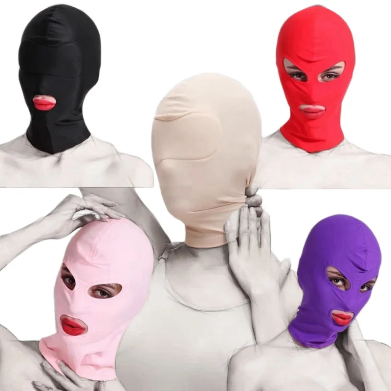 Adult Sex Toys Full Face Romantic Mask with Elastic Fabric Exposed Mouth Veil Hood for Couple Cosplay Flirting Snug Headgear