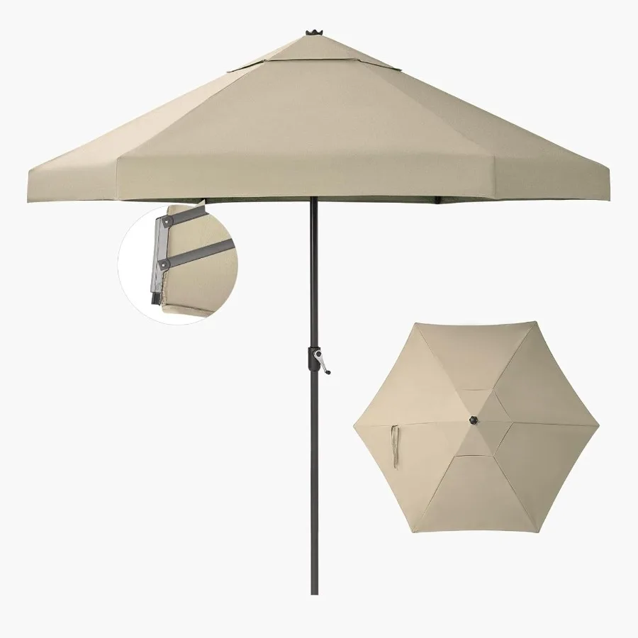 

9 Ft Patio Umbrella with Auto-Tilt and Olefin Fabric - Patented 90° Edge Connection Windproof Outdoor Umbrella for Table