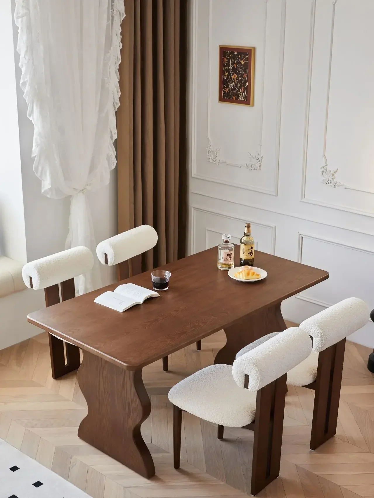 French medieval style all solid wood dining table rectangular ash wood retro walnut island