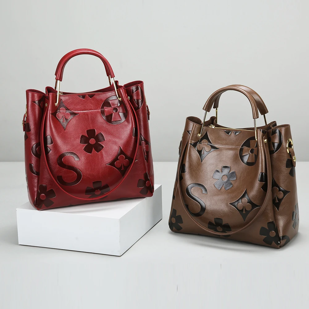 

Bucket Bag PU Leather Embossed Handbag Large Capacity Crossbody Bag Top Handle Tote Bag for Women Work Shopping Travel