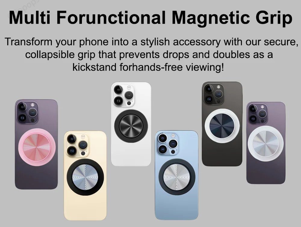 Grippopso Magnetischer, zusammenklappbarer Handy-Griff für Samsung, Halter, Sockel, Tasche für iPhone 52, magnetisch, sicher, Ring, Finger, erweiterbar – Detail 2